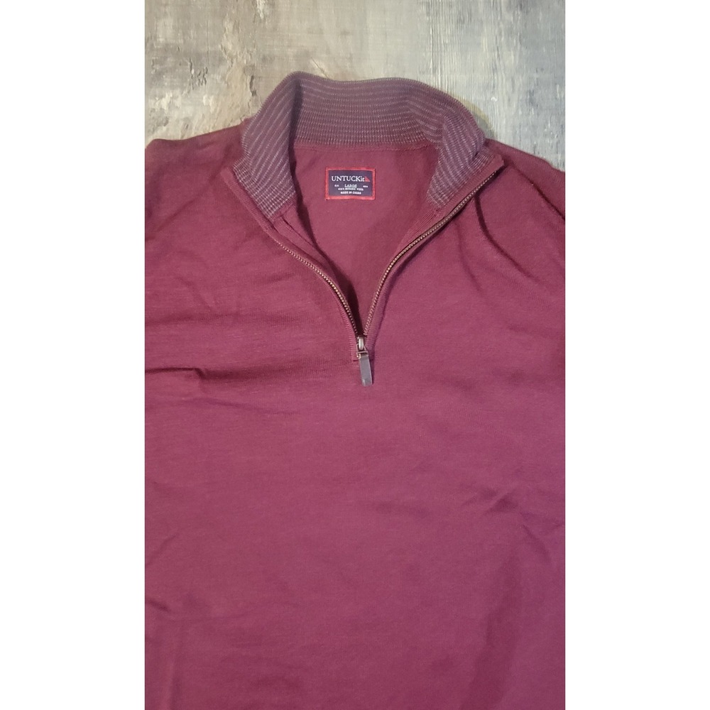 UNTUCKit Mens Large Red 100% Merino Wool Quarter Zip Pullover Sweater EUC